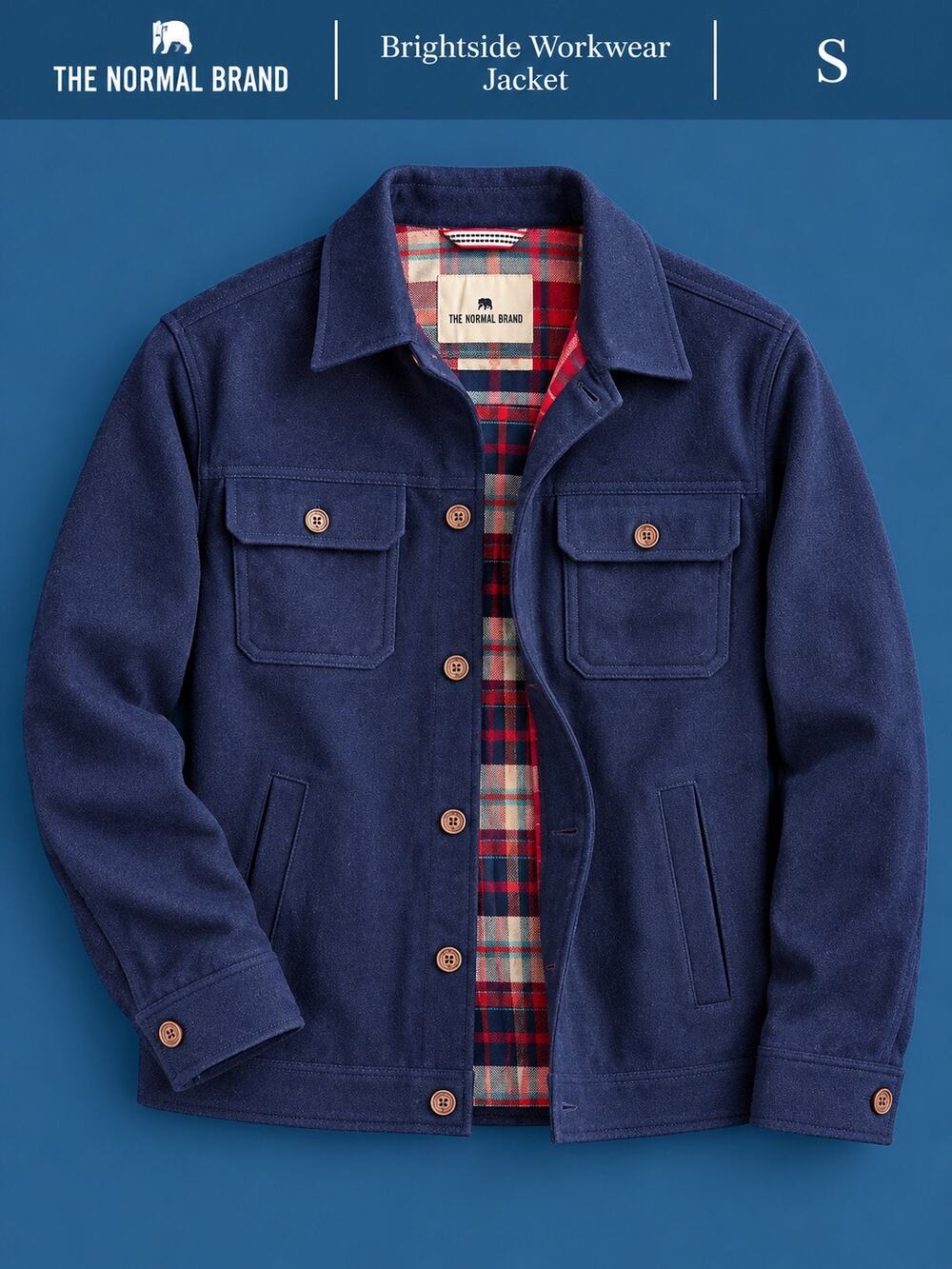 The Normal Brand Brightside Navy Flannel Lined Workwear Jacket NWT S